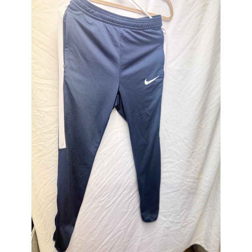 Nike Dri Fit Running Pants Sz Navy Blue /White Drawstring Ankle Zip